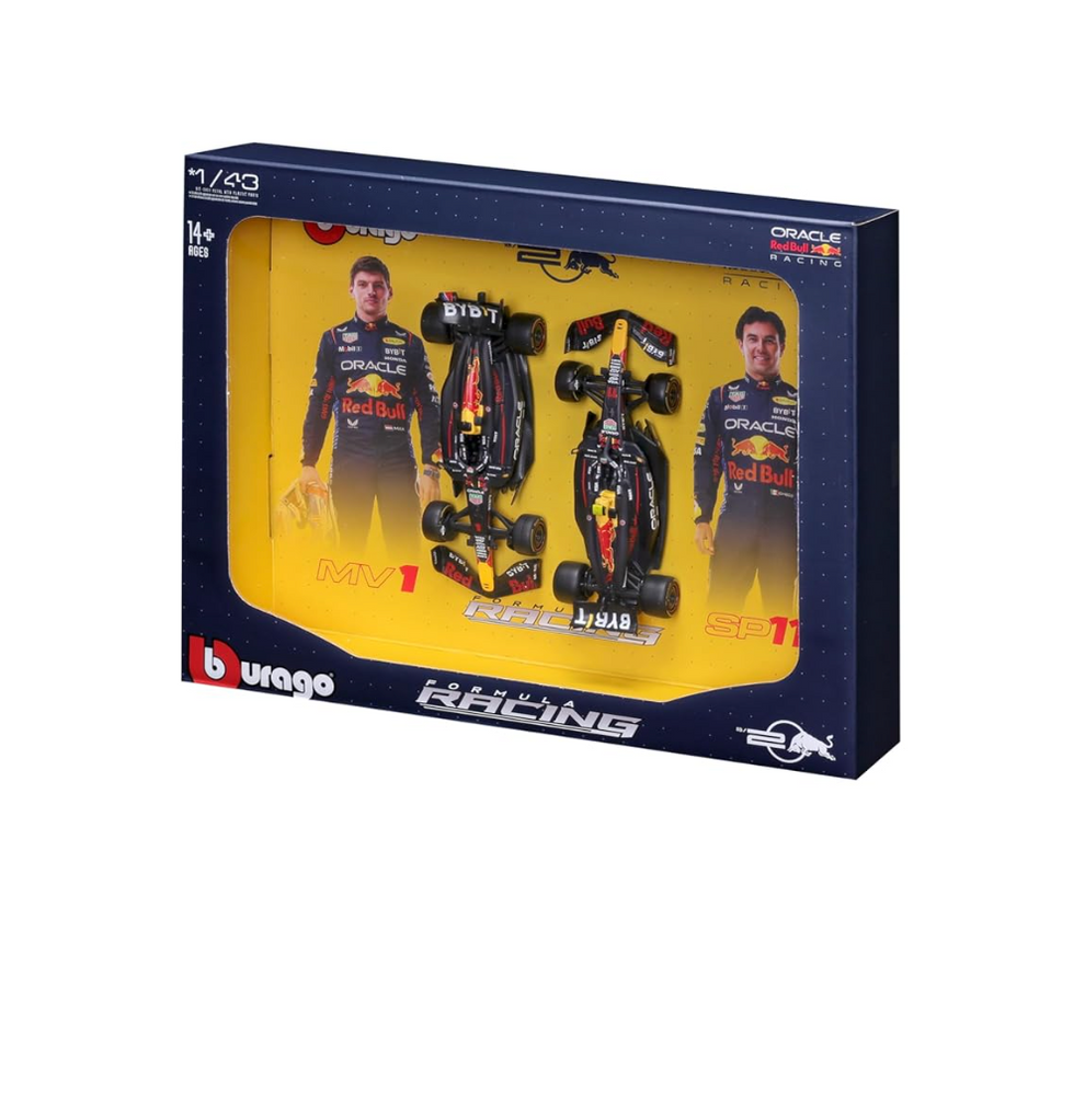 Bburago 2024 Oracle Red Bull Formula F1 Racing Team RB20 Set of 2 Cars 1:43 Die Cast Scale Miniature Model Cars, with Photo Frame Packaging