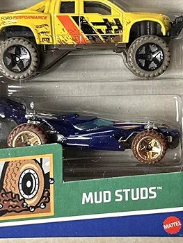 Hot Wheels Cars 2024 Mud Studs Pack of 5 (Baja Bone Shaker, Blade Raider, Chevy Silverado Off Road, Sandblaster, Terrain Storm) Multi-Color