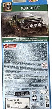 Hot Wheels Cars 2024 Mud Studs Pack of 5 (Baja Bone Shaker, Blade Raider, Chevy Silverado Off Road, Sandblaster, Terrain Storm) Multi-Color