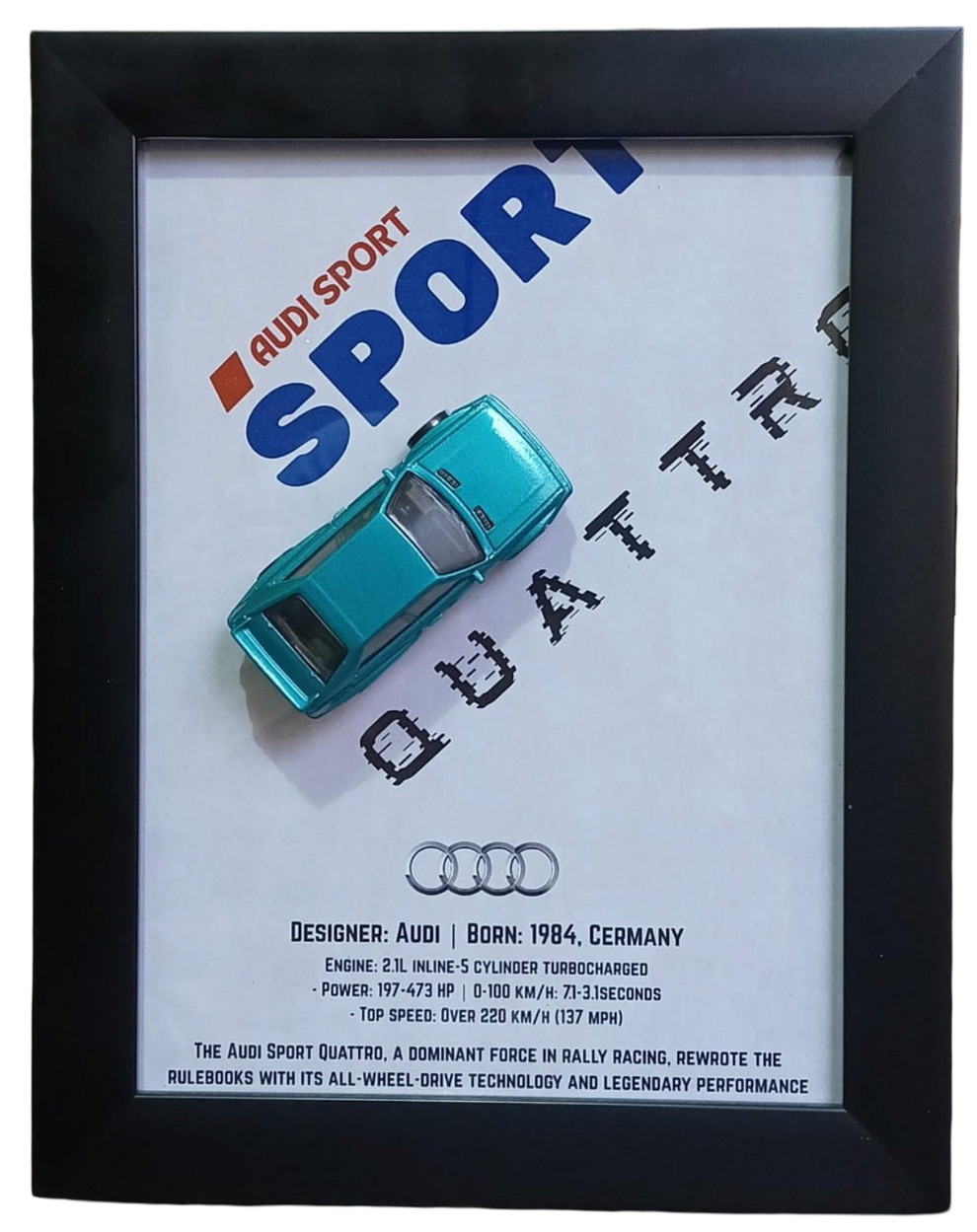 Hot Wheels Audi Quattro Display Frame - 3D Wooden Wall Art
