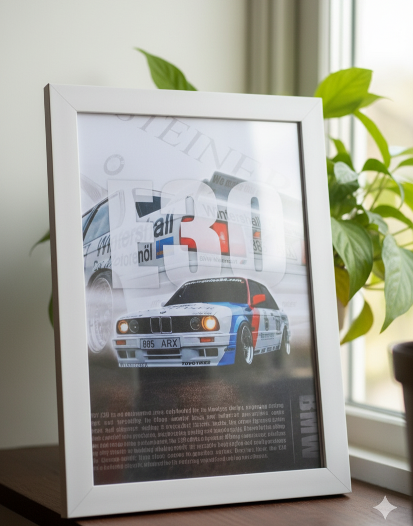 Classic BMW E30 M3 Framed Poster - The Ultimate Driving Machine