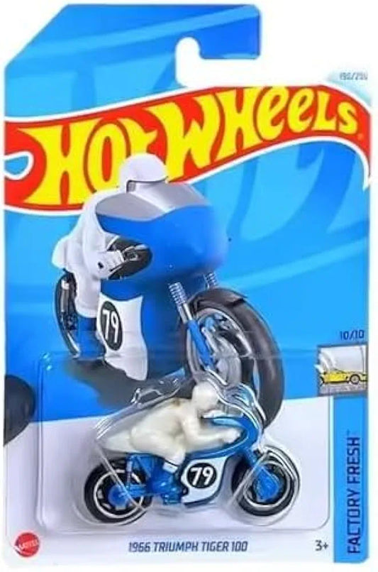 Hot Wheels 1966 Triumph Tiger 100 Motorcycle, 1:64 Scale, Blue