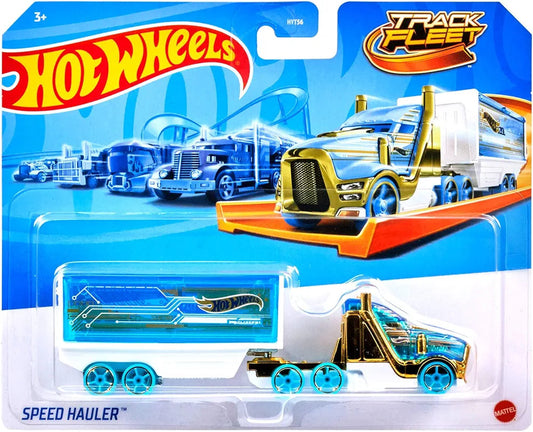 Hot Wheels Track Fleet, 1:64 Scale Die-Cast Toy Vehicle, Combined Cab & Trailer That Works on Tracks