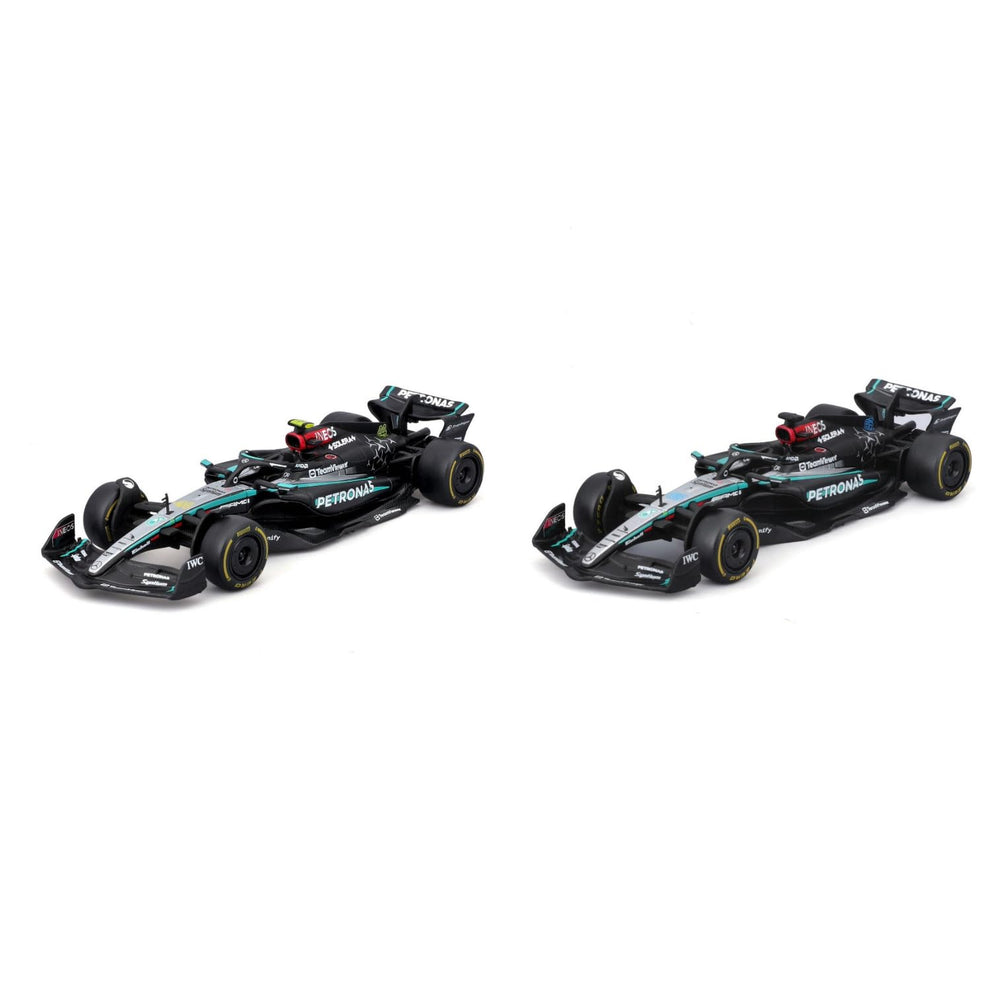 Bburago 2024 Mercedes-AMG F1 Racing Team W15 Set of 2 Cars 1:43 Formula 1 Die Cast Scale Miniature Model Cars, with Photo Frame Packaging