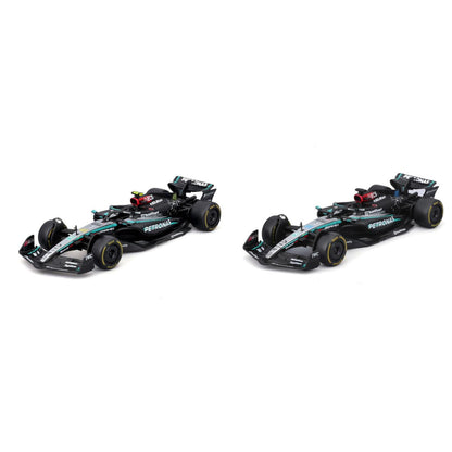 Bburago 2024 Mercedes-AMG F1 Racing Team W15 Set of 2 Cars 1:43 Formula 1 Die Cast Scale Miniature Model Cars, with Photo Frame Packaging