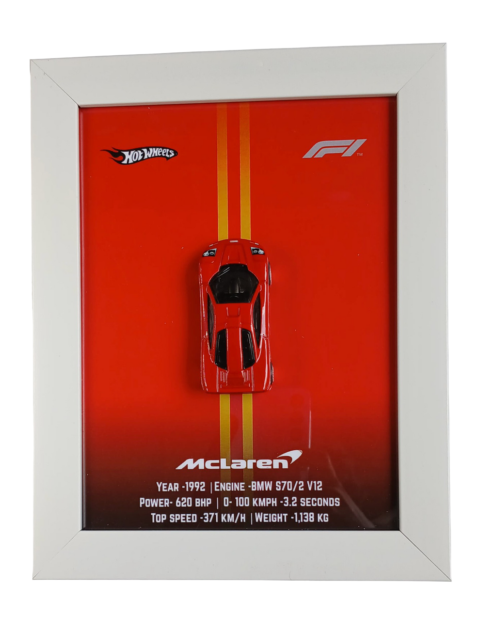 Die-Cast Car Display - 3D Wooden Frame Wall Art for Hotwheels Car Enthusiasts McLaren F1 HW