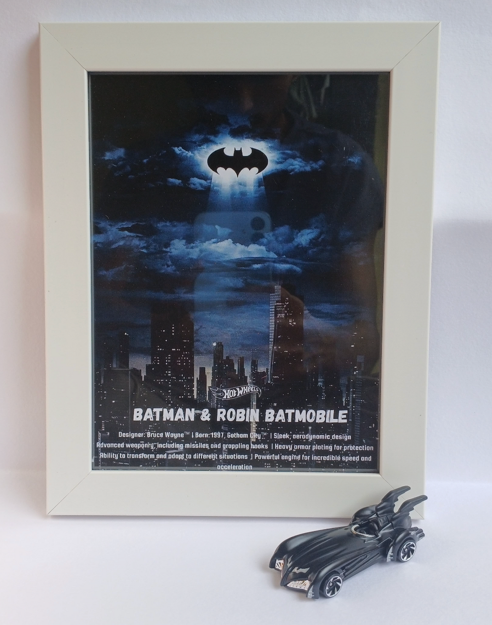 Die-Cast Car Display - 3D Wooden Frame Wall Art for Hotwheels Car Enthusiasts BATMAN & ROBIN BATMOBILE