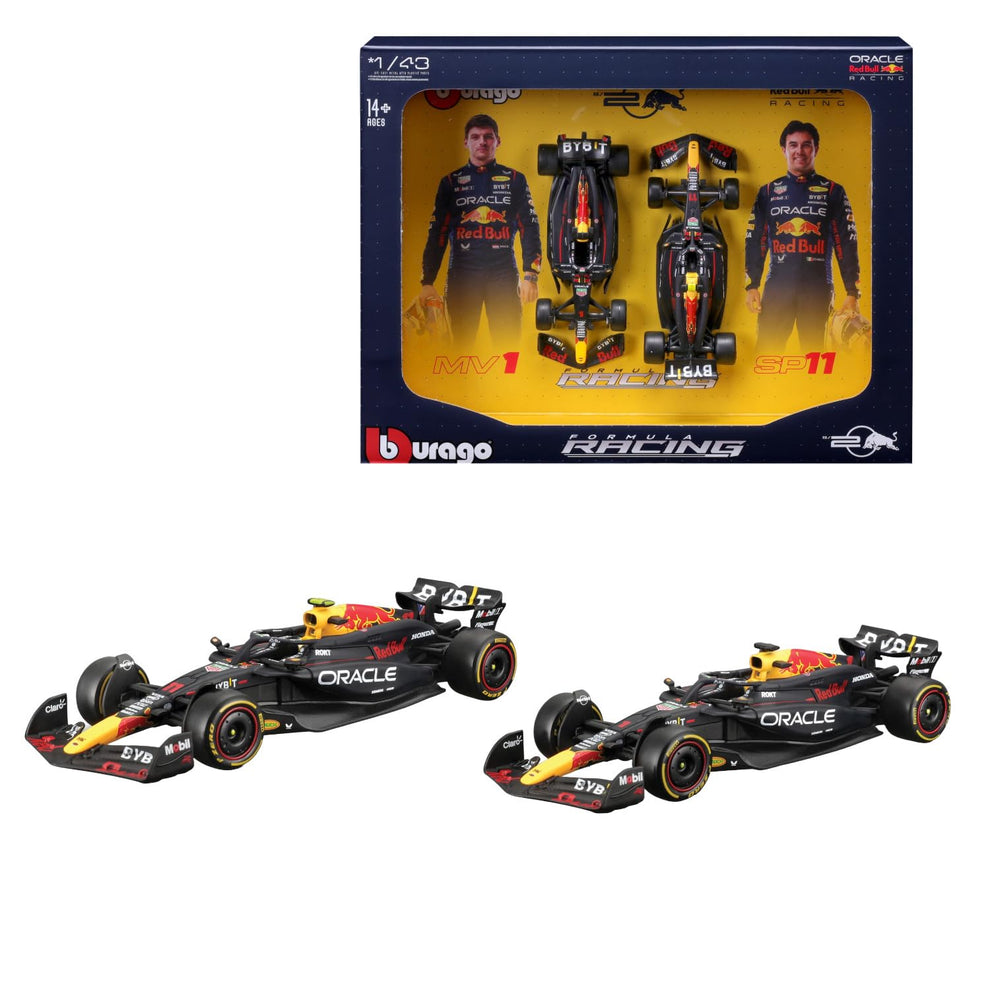 Bburago 2024 Oracle Red Bull Formula F1 Racing Team RB20 Set of 2 Cars 1:43 Die Cast Scale Miniature Model Cars, with Photo Frame Packaging
