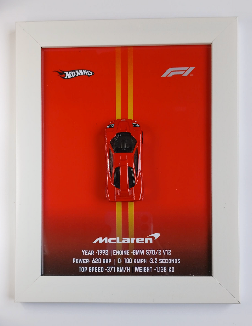 Die-Cast Car Display - 3D Wooden Frame Wall Art for Hotwheels Car Enthusiasts McLaren F1 HW