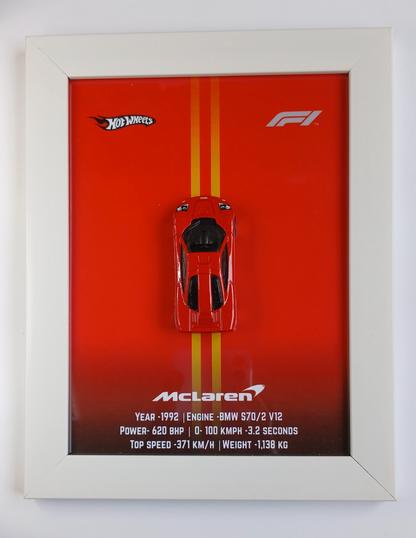 Die-Cast Car Display - 3D Wooden Frame Wall Art for Hotwheels Car Enthusiasts McLaren F1 HW