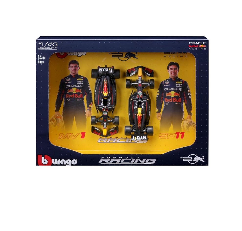 Bburago 2024 Oracle Red Bull Formula F1 Racing Team RB20 Set of 2 Cars 1:43 Die Cast Scale Miniature Model Cars, with Photo Frame Packaging