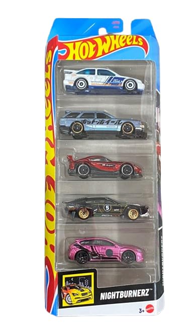 Hot Wheels Nightburnerz Diecast Cars, 5-Pack Collection, 1:64 Scale, Sierra, Maxima, Supra, Veloce, WRX
