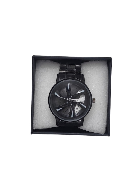 Men's Car Wheel Watch with White Spinning Car Rim Hub Design|| Analog Stainless Steel || Quartz Movement|| Water Resistant, Scratch Resistant