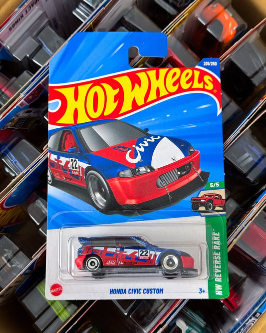 Hot Wheels 1:64 Scale | HONDA CIVIC CUSTOM | HW Reverse Rake | Red and Blue | 5/5 | 201/250