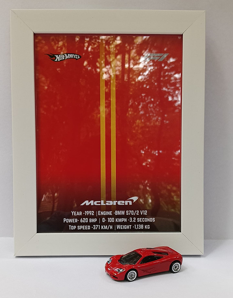 Die-Cast Car Display - 3D Wooden Frame Wall Art for Hotwheels Car Enthusiasts McLaren F1 HW