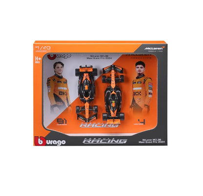 Bburago 2024 McLaren MCL38 Formula F1 Racing Team Set of 2 Cars 1:43 Die Cast Scale Miniature Model Cars, with Photo Frame Packaging