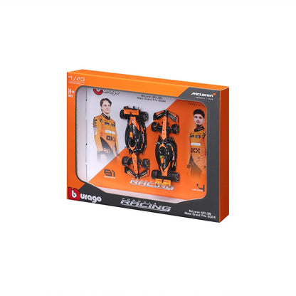 Bburago 2024 McLaren MCL38 Formula F1 Racing Team Set of 2 Cars 1:43 Die Cast Scale Miniature Model Cars, with Photo Frame Packaging