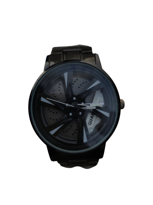 Men's Car Wheel Watch with White Spinning Car Rim Hub Design|| Analog Stainless Steel || Quartz Movement|| Water Resistant, Scratch Resistant