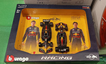Bburago 2024 Oracle Red Bull Formula F1 Racing Team RB20 Set of 2 Cars 1:43 Die Cast Scale Miniature Model Cars, with Photo Frame Packaging